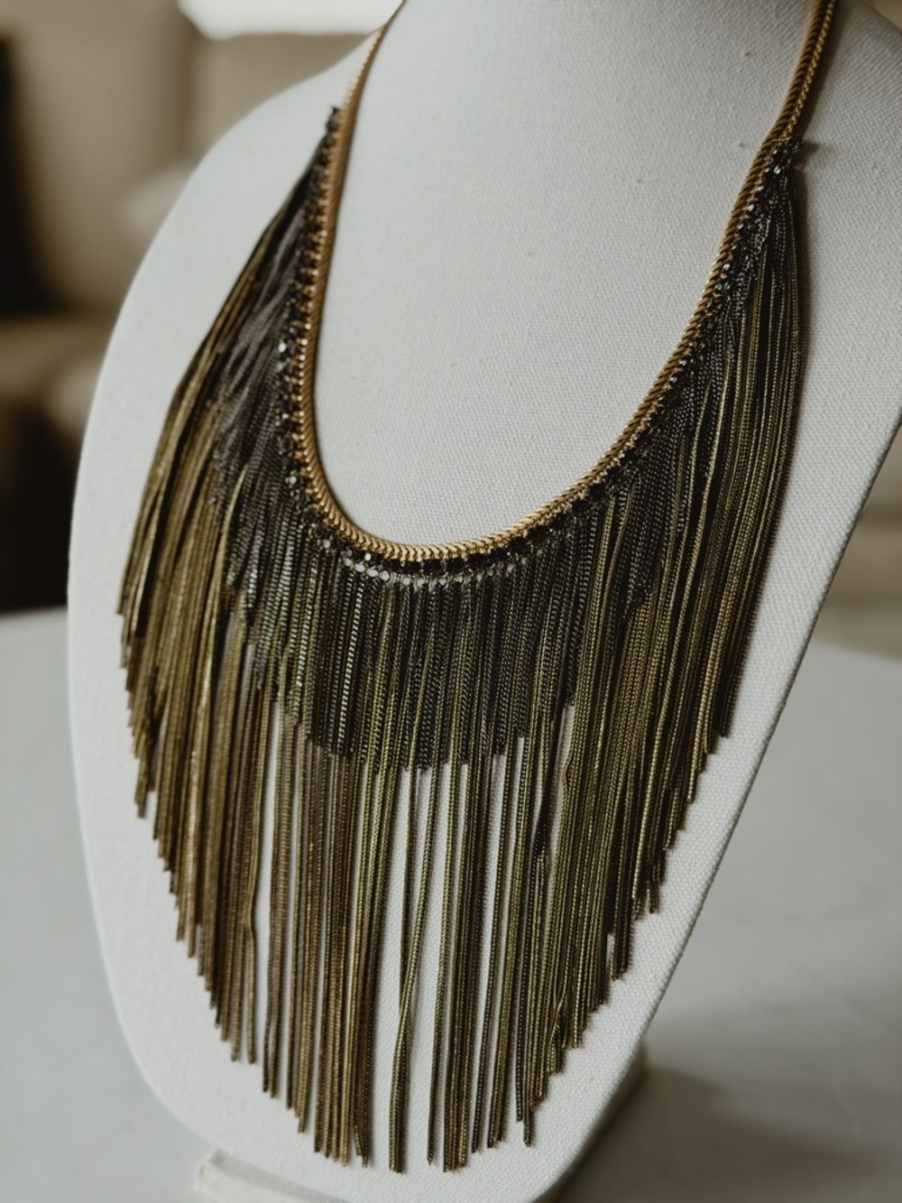 Anthropologie Chain Fringe Necklace Long Boho Statement Festival Gold Tone - Picture 2 of 9